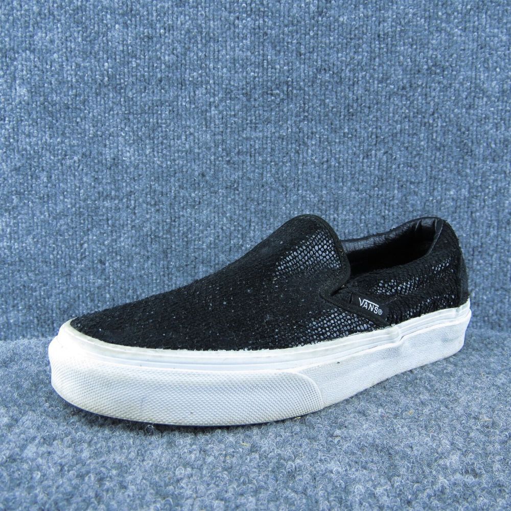 VANS  Women Slip-On Shoes Black Leather Slip On‎ Size 6.5 Medium